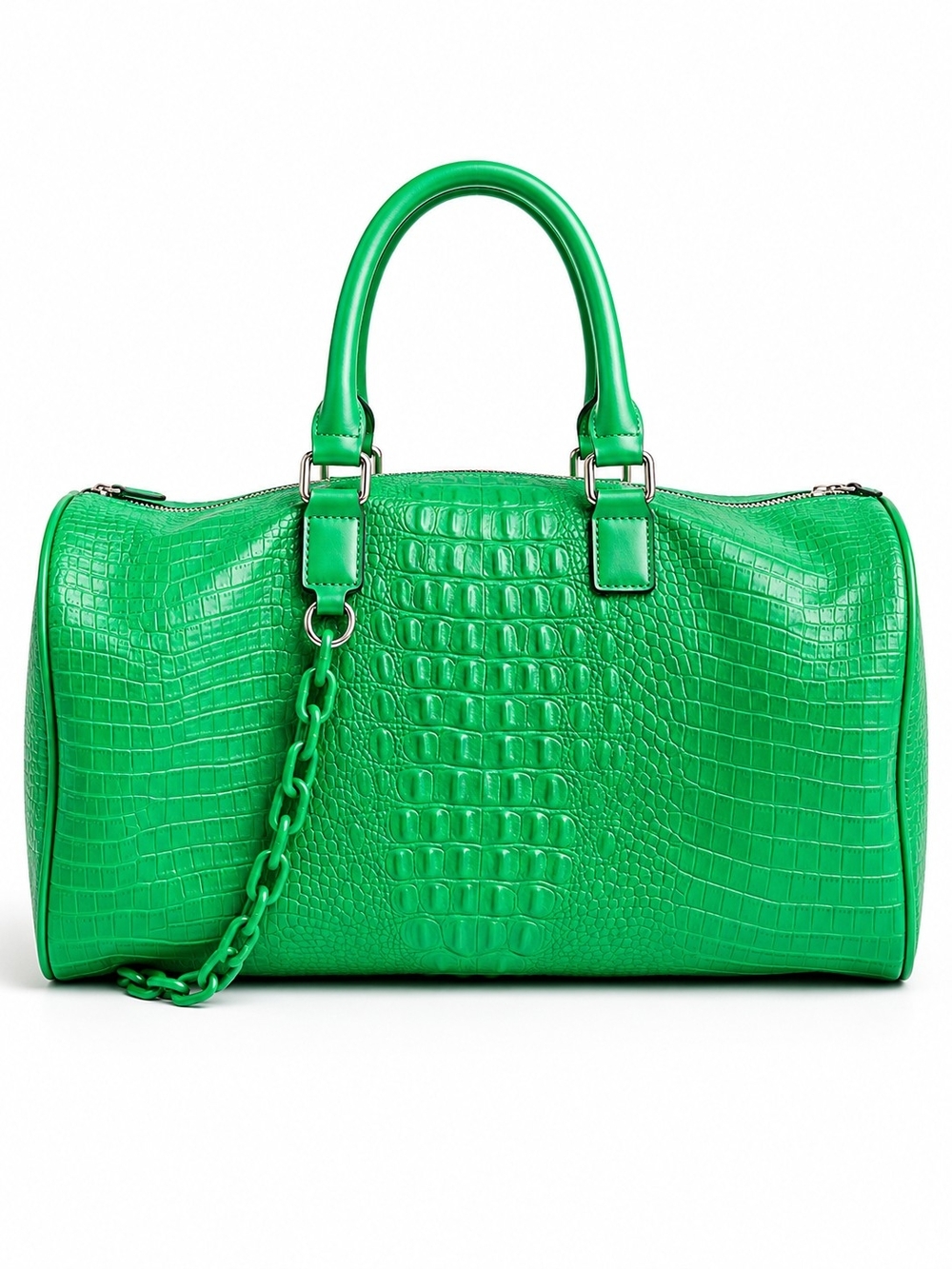 Privata Green Croc-Embossed Barrel Bag